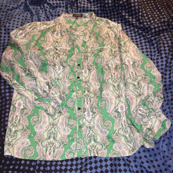 XL Green Paisley Notations Blouse - Picture 2 of 2